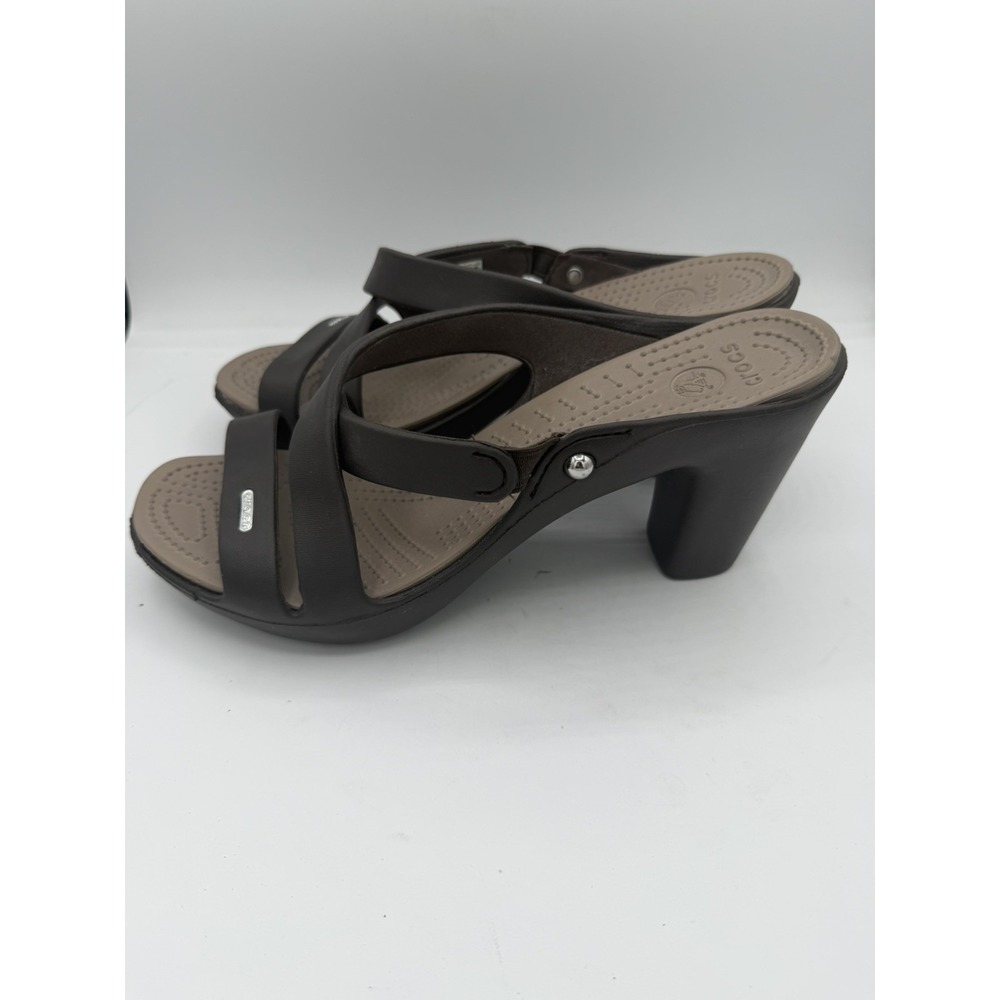 Crocs Cyprus IV Slip On Chunky  Platform 4" Heels Brown Strappy Open Toe Sz W10